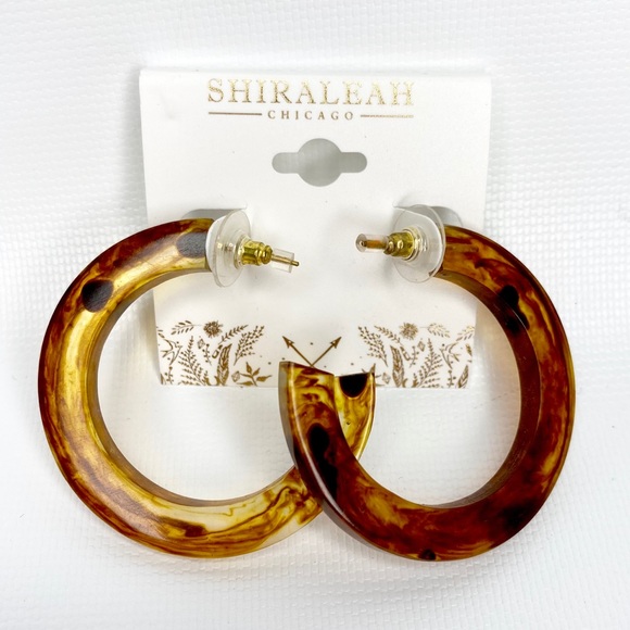 NEW Shiraleah Faux Tortoise Shell Boho Chic C Hoop Earrings - Picture 1 of 9